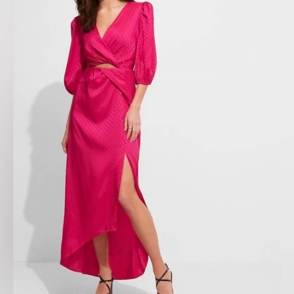 Express Pink Satin High Low Maxi Dress